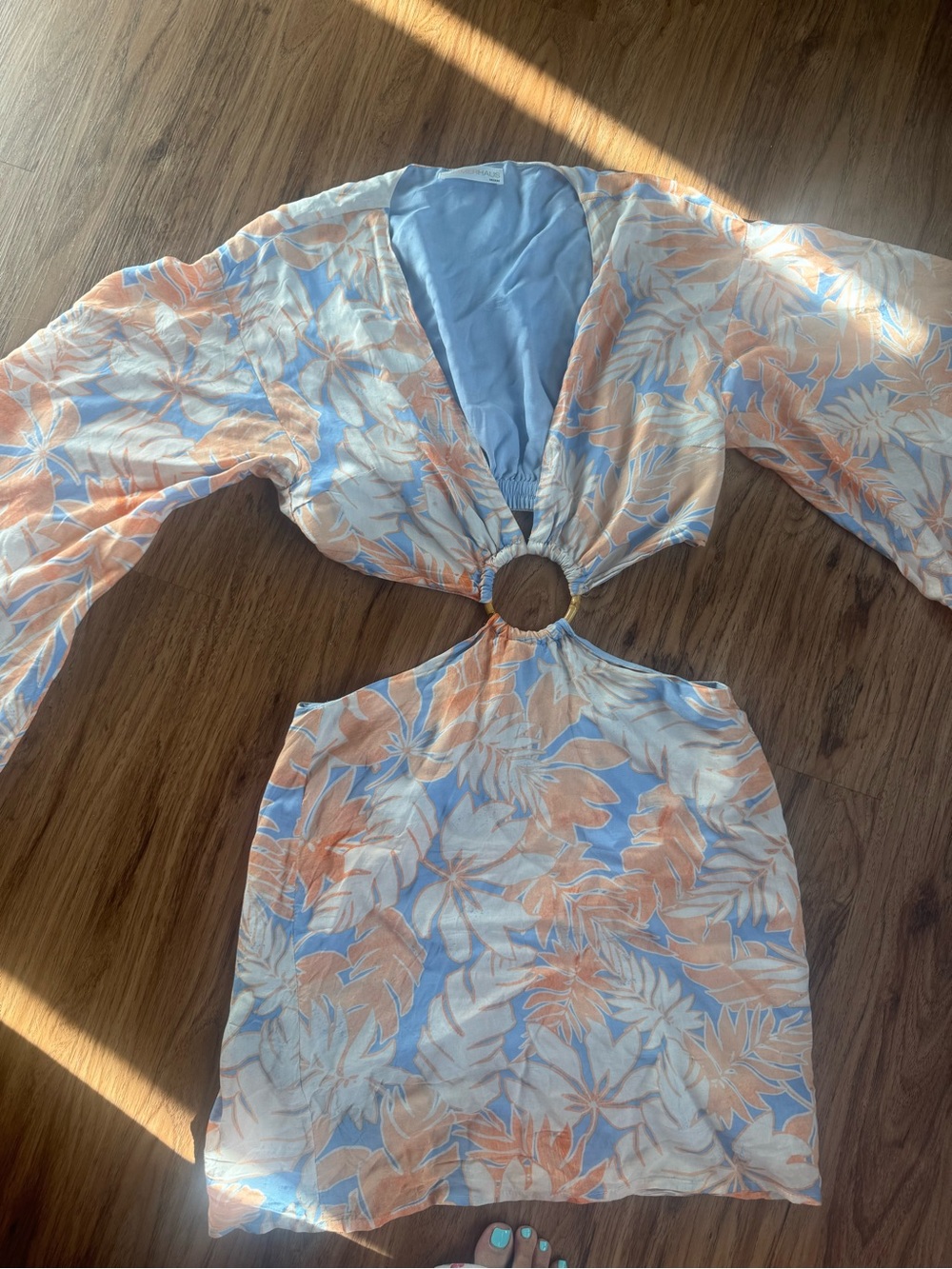 SUMMERHAUS Blue & Peach Tropical Print Dress
